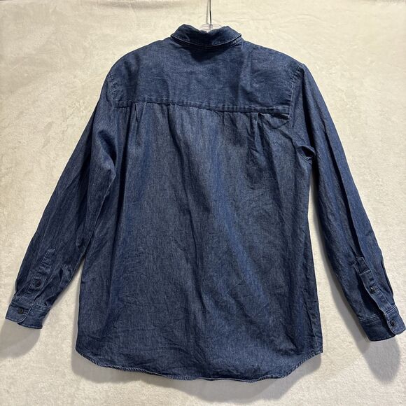 Karen Scott Denim Christmas Shirt Women's Medium Santa Claus Embroidered - Picture 7 of 16